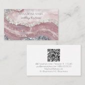 Carte De Visite *~* QR Agate PINK Parties scintillant en argent Gl (Devant / Derrière)
