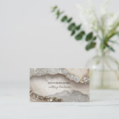 Carte De Visite *~* QR Agate Taupe Parties scintillant argent Glam (Debout devant)