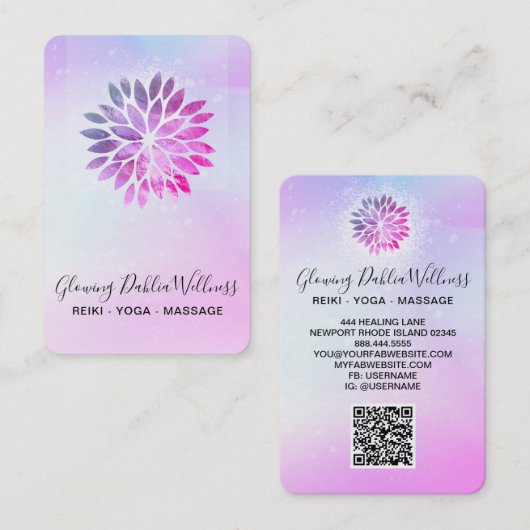 Carte De Visite *~* QR AP2 Mandala Dahlia Pastel Blue Pink Ombre (Devant / Derrière)