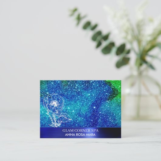 Carte De Visite *~* QR Beauté Bleu Parties scintillant verte en mé (Debout devant)