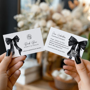 Carte De Visite QR Black Coquette Bow Élégant Événements Conceptio