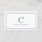 Carte De Visite QR Code à bordure bleu marine élégante Monogramme (Devant)