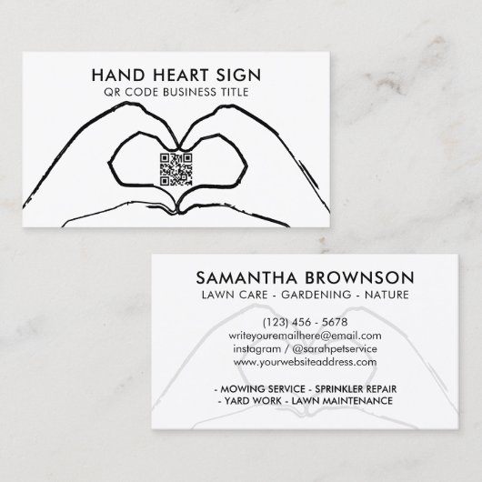Carte De Visite QR Code amour du coeur main moderne (Devant / Derrière)