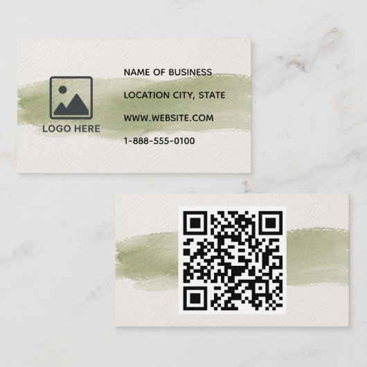 Carte de visite QR Code Aquarelle Vert Sauge (Devant / Derrière)