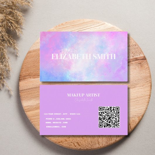 Carte de visite QR Code Aquarelle Violette Abstrai