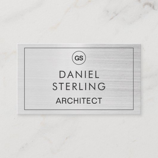 Carte De Visite QR Code Architect Brossé Monogramme Argent (Devant)