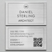 Carte De Visite QR Code Architect Brossé Monogramme Argent