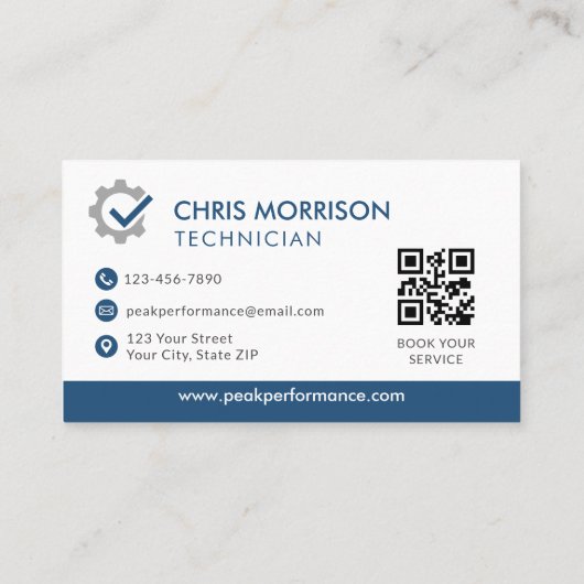 Carte De Visite QR Code Auto Mechanic Service Repair Professional (Dos)