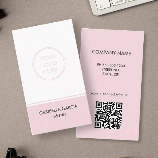 Carte de visite QR Code avec logo simple rose blus