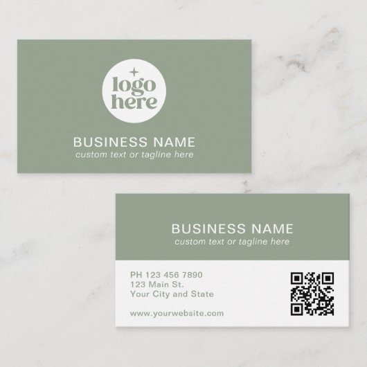 Carte de visite QR Code avec logo vert moderne (Devant / Derrière)