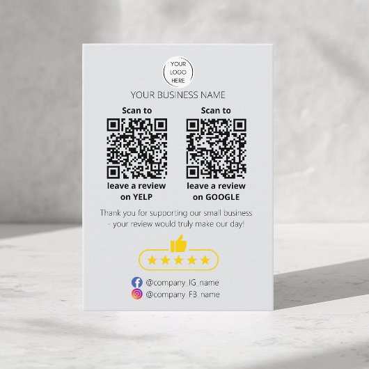 Carte De Visite QR code avis petit commerce GOOGLE et YELP
