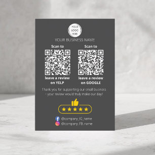 Carte De Visite QR code avis petite entreprise GOOGLE et YELP 