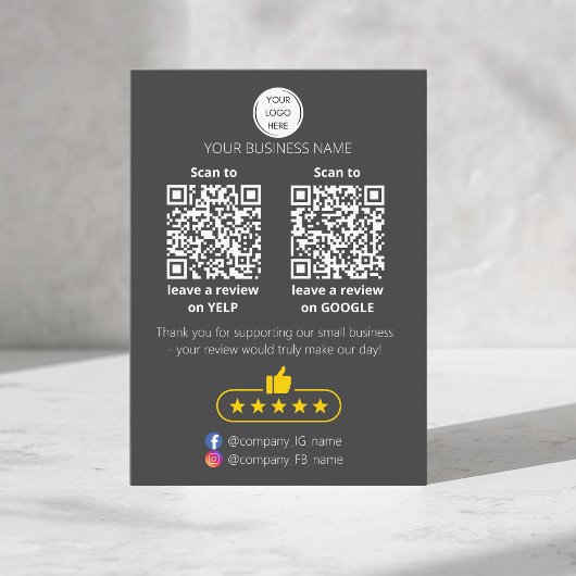 Carte De Visite QR code avis petite entreprise GOOGLE et YELP