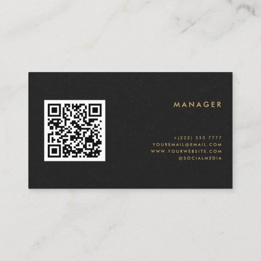 Carte De Visite QR Code Black Paper Texture & Gold Typographie (Dos)