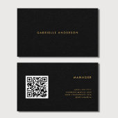 Carte De Visite QR Code Black Paper Texture & Gold Typographie