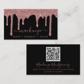 Carte De Visite QR Code Black Rose Gold Parties scintillant à éti (Devant / Derrière)
