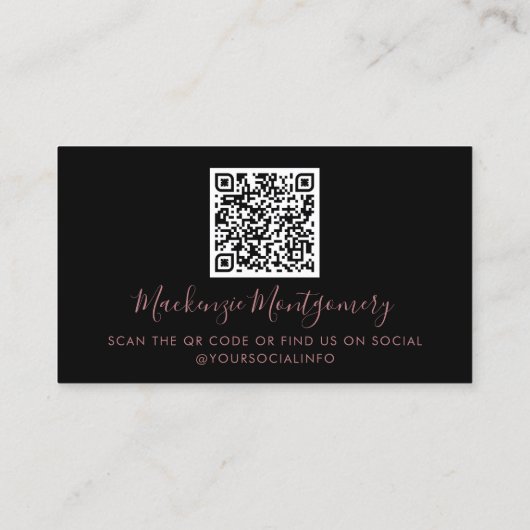 Carte De Visite QR Code Black Rose Gold Parties scintillant à éti (Dos)
