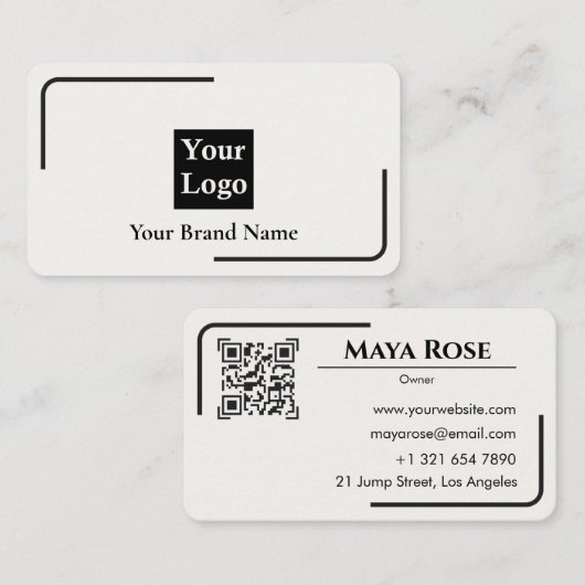 Carte de visite QR Code blanc moderne avec logo pe (Devant / Derrière)