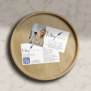 Carte De Visite QR Code bleu et blanc minimaliste photo de notaire