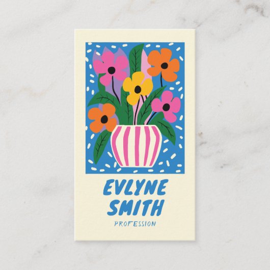 Carte De Visite QR Code bleu main dessinée écriture rétro Funky Fl (Devant)