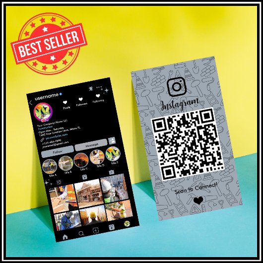 Carte de visite QR Code bleu poussiéreux pour Inst