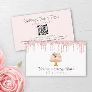 Carte De Visite QR Code Blush Pink Cake Parties scintillant Driver