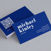 Carte De Visite QR code bold modern minimalist professional blue