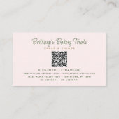 Carte De Visite QR Code Boulangerie Blush Pink Gâteau Parties scin (Dos)