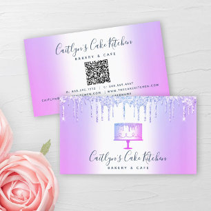 Carte De Visite QR Code Boulangerie Cake Purple Parties scintillan