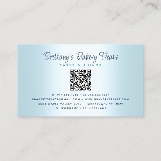 Carte De Visite QR Code Boulangerie Turquoise Parties scintillant (Dos)