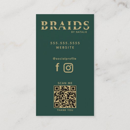Carte De Visite QR Code Braids Beauté Salon Braiding Coiffeuse (Dos)