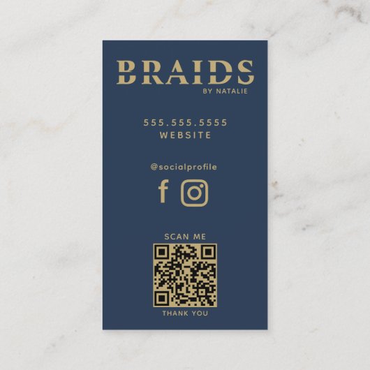 Carte De Visite QR Code Braids Beauté Salon Braiding Coiffeuse (Dos)