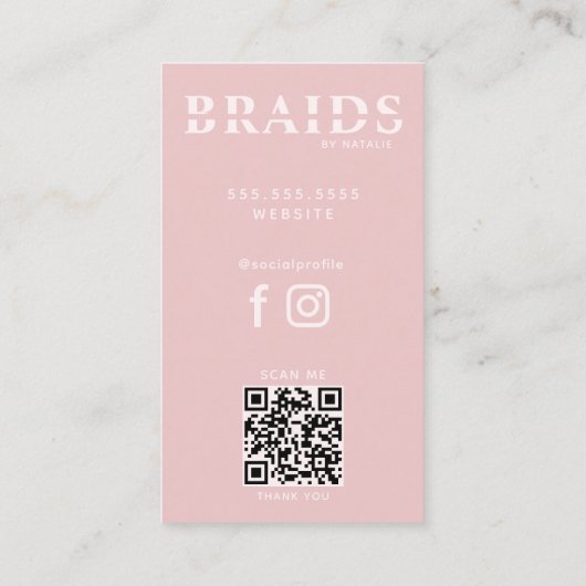 Carte De Visite QR Code Braids Beauté Salon Braiding Coiffeuse (Dos)