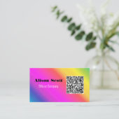 Carte De Visite QR Code Bright Neon Médias sociaux modernes (Debout devant)