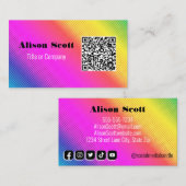 Carte De Visite QR Code Bright Neon Médias sociaux modernes (Devant / Derrière)