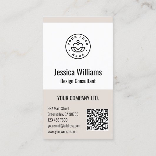 Carte De Visite QR Code Business Logo Modern Professional Beige (Dos)