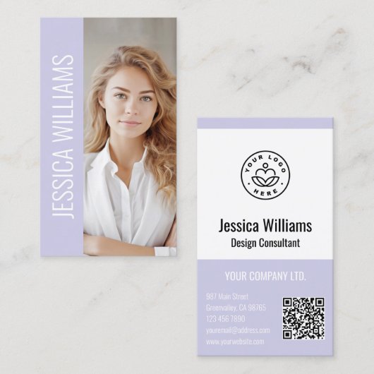 Carte De Visite QR Code Business Logo Modern Professional Lavender (Devant / Derrière)