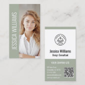 Carte De Visite QR Code Business Logo Modern Professional Sage (Devant / Derrière)