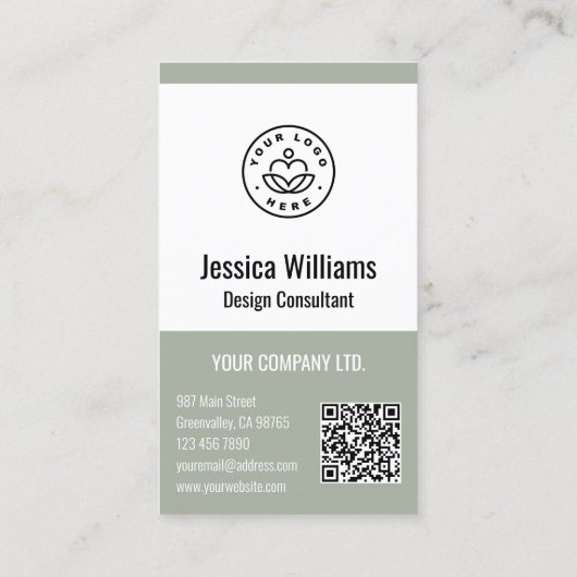 Carte De Visite QR Code Business Logo Modern Professional Sage (Dos)