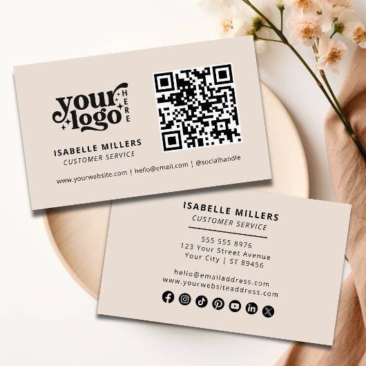 Carte De Visite QR Code Business Logo Moderne Professionnel Beige
