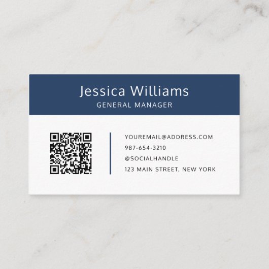 Carte De Visite QR Code Business Logo Moderne Professionnel Bleu (Dos)