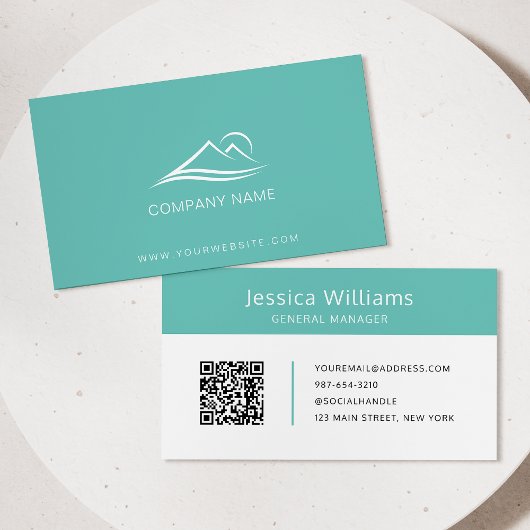 Carte De Visite QR Code Business Logo Moderne Professionnel Turquo