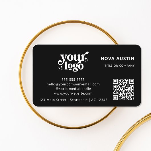 Carte De Visite QR Code Business Logo Professionnel Moderne Noir