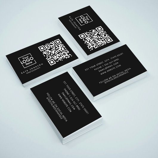 Carte De Visite QR Code Business Logo Professionnel Moderne Noir