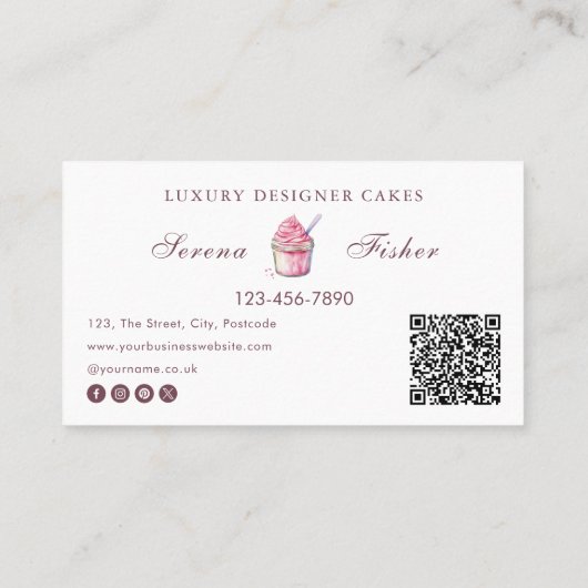 Carte De Visite QR Code Cake Baker Polka Dot Chic Pink Business (Dos)