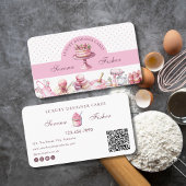 Carte De Visite QR Code Cake Baker Polka Dot Chic Pink Business