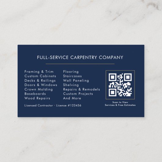 Carte De Visite QR Code Carpentry Home Improvement Hammer Saw (Dos)