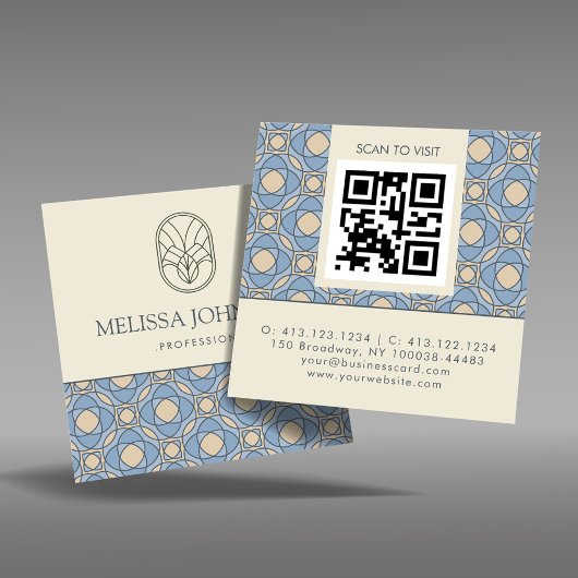 Carte de visite QR Code Carré Art Déco Moderne