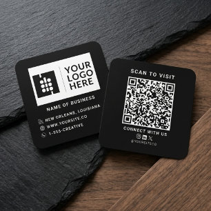 Carte de visite QR Code carré noir minimaliste