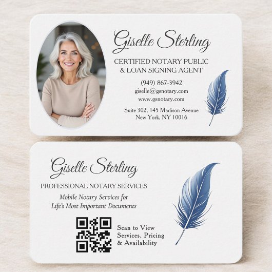 Carte De Visite QR Code Certified Notary Public Navy Blue